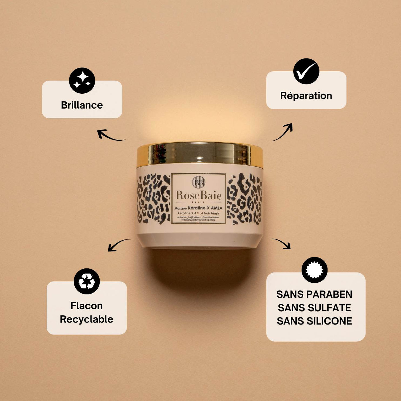 ROSEBAIE - DUO KERATINE & AMLA - 1 SHAMPOING 500ML + 1 MASQUE 500ML + 1 CHOUCHOU