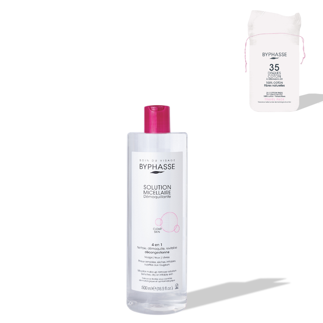 BYPHASSE - SOLUTION MICELLAIRE DEMAQUILLANTE 500ML + 35 DISQUES OFFERTS