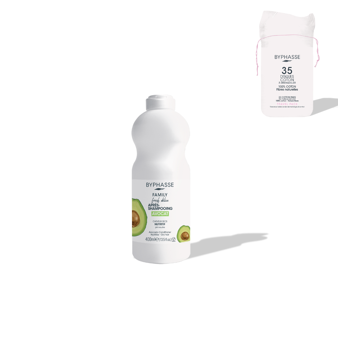 BYPHASSE - APRES SHAMPOING CHEVEUX SECS FAMILY AVOCAT - 400ML + 35 DISQUES OFFERTS