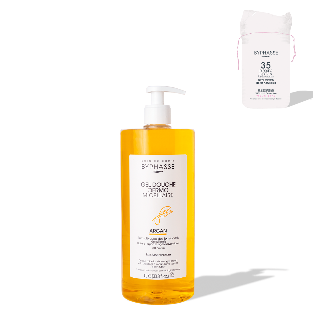 BYPHASSE - GEL DOUCHE DERMO MICELLAIRE ARGAN 1L + 35 DISQUES OFFERTS