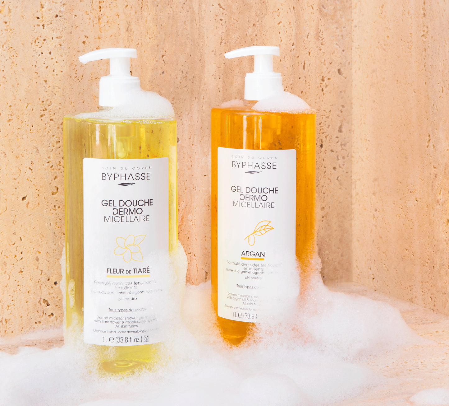 BYPHASSE - GEL DOUCHE DERMO MICELLAIRE FLEUR DE TIARE 1L + 35 DISQUES OFFERTS