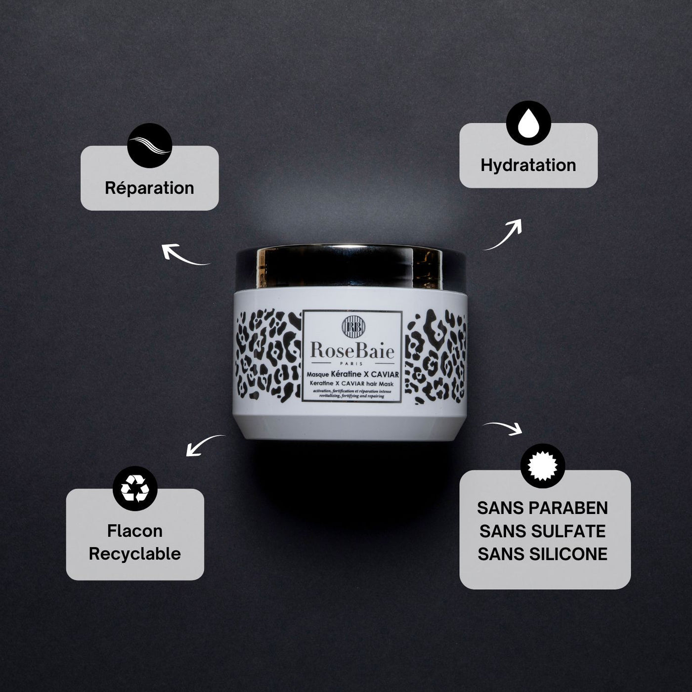ROSEBAIE - DUO CAVIAR & KERATINE - 1 SHAMPOING 500ML + 1 MASQUE 500ML + 1 CHOUCHOU