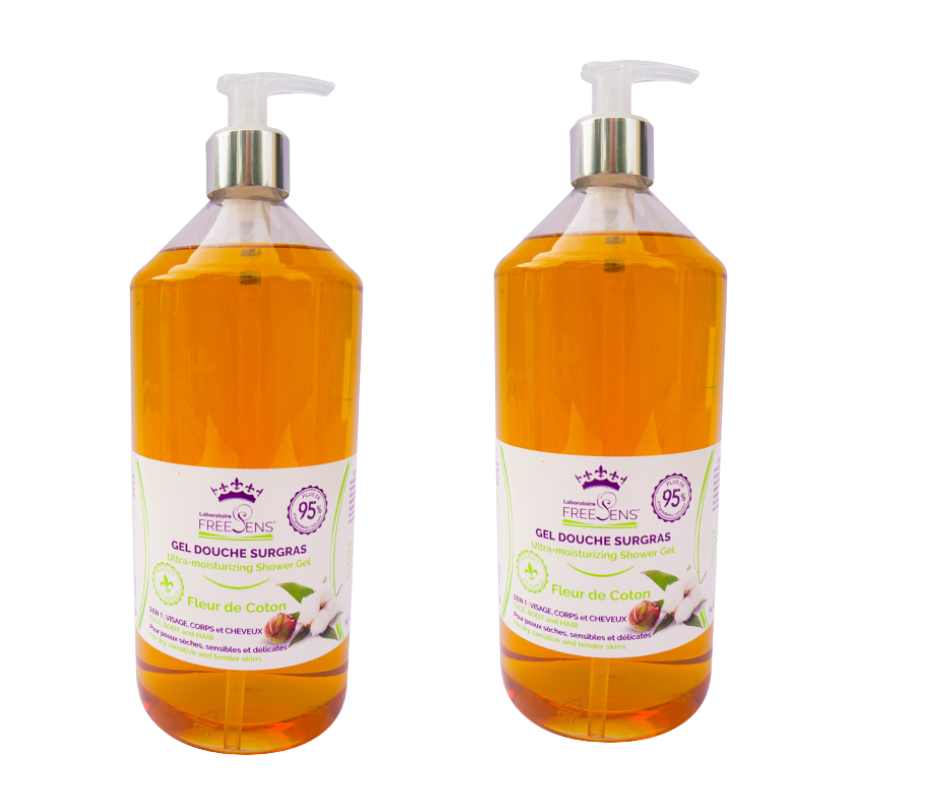 FREESENS - LOT DE 2 GELS DE DOUCHE SURGRAS SANS SAVON FLEUR DE COTON - 2X1L