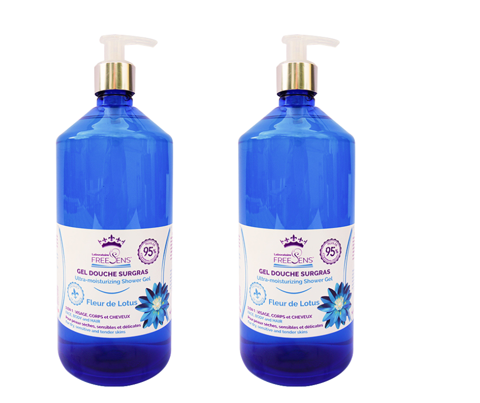 FREESENS - LOT DE 2 GELS DOUCHE SURGRAS SANS SAVON- FLEUR DE LOTUS-2X1L