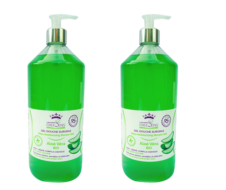 FREESENS - LOT DE 2 GELS DOUCHE SURGRAS SANS SAVON ALOE VERA BIO- 2X1L