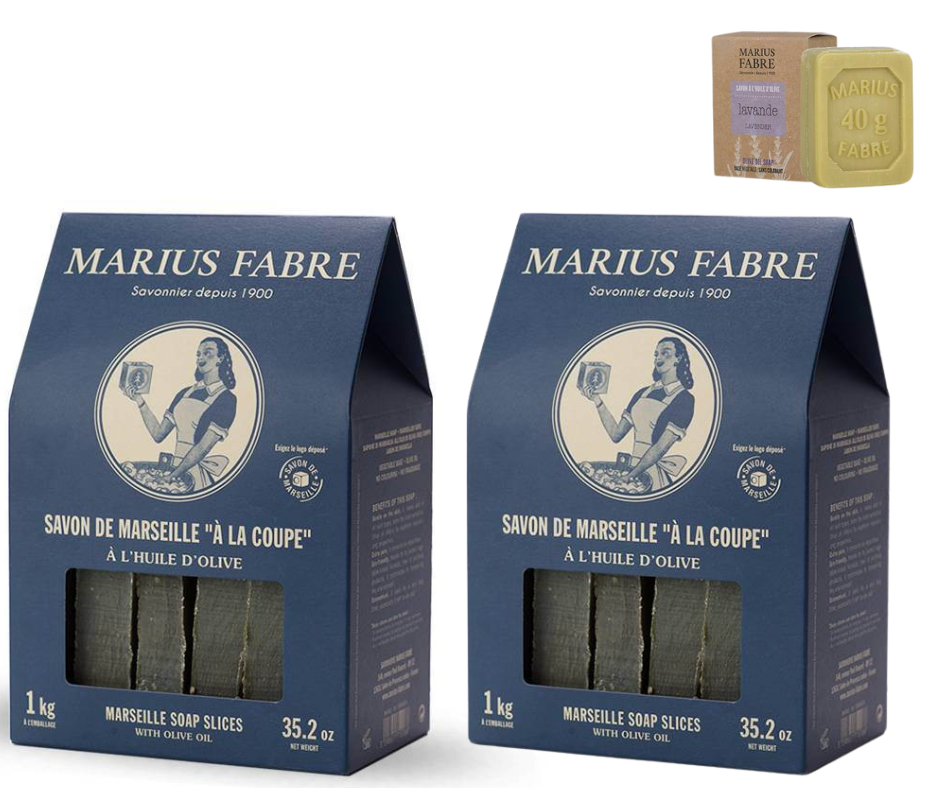 Marius Fabre - LOT DE 2 SAVONS DE MARSEILLE A LA COUPE - 2X1KG + 1 SAVONNETTE 40G OFFERTE