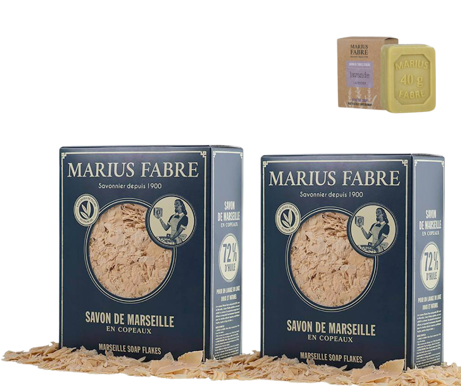 MARIUS FABRE -LOT DE 2 COPEAUX DE SAVON DE MARSEILLE 2X750g + 1 SAVONNETTE 40G OFFERTE