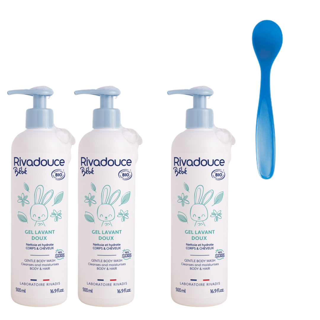 RIVADOUCE - TRIO GEL LAVANT DOUX BIO - 3X500ML + 1 CUILLERE OFFERTE*