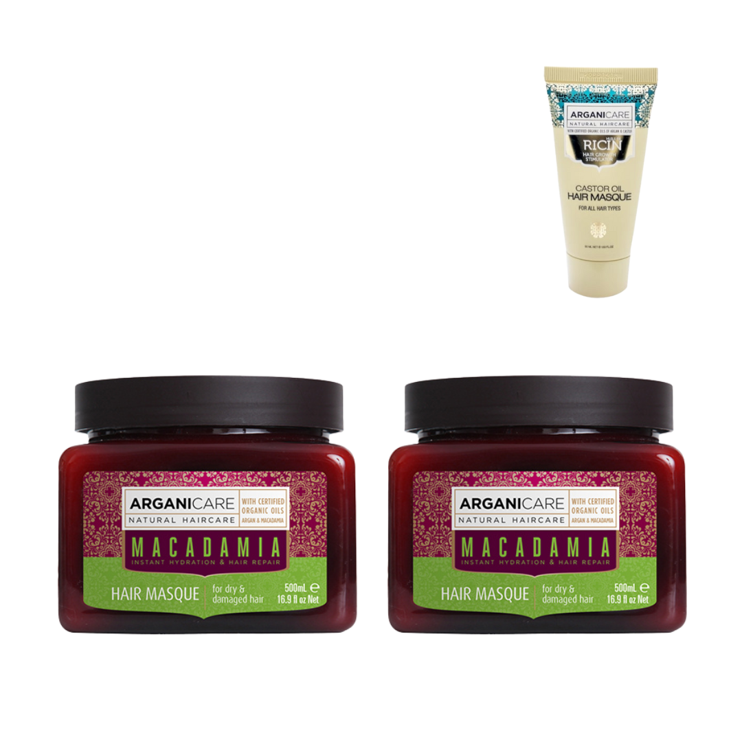 ARGANICARE - DUO DE MASQUE MACADAMIA - 2X500ML + 1 MASQUE 50ML OFFERT