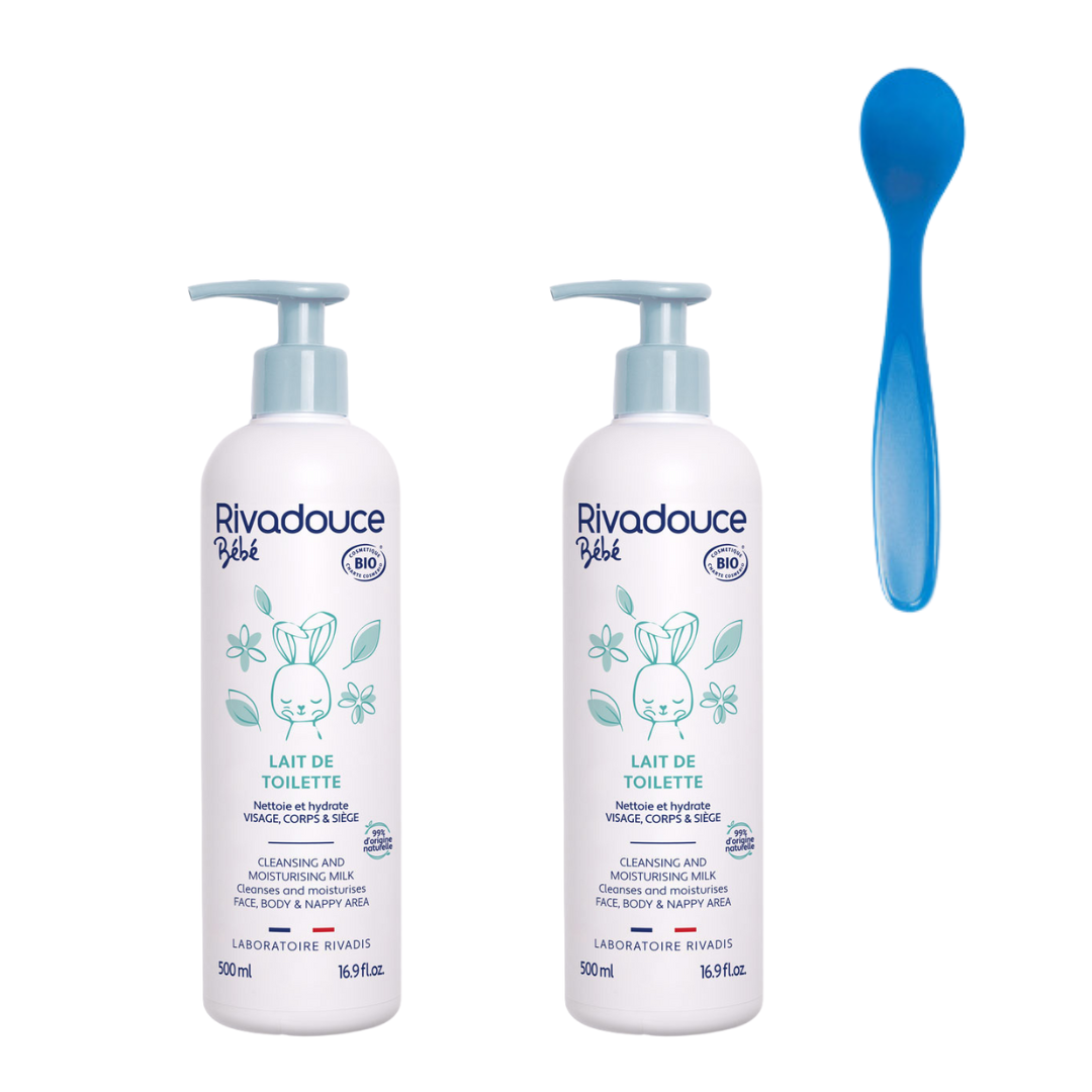 RIVADOUCE - DUO LAIT DE TOILETTE BEBE BIO 2X500ML + 1 CUILLERE OFFERTE*