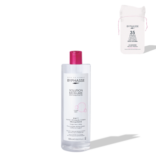 BYPHASSE - SOLUTION MICELLAIRE DEMAQUILLANTE 500ML + 35 DISQUES OFFERTS