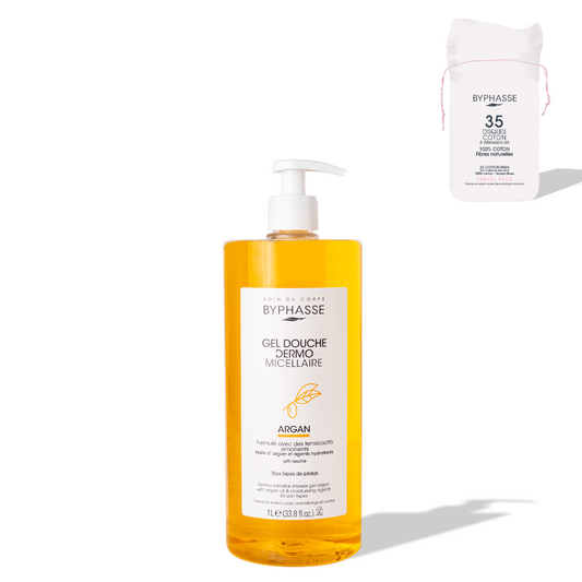 BYPHASSE - GEL DOUCHE DERMO MICELLAIRE ARGAN 1L + 35 DISQUES OFFERTS