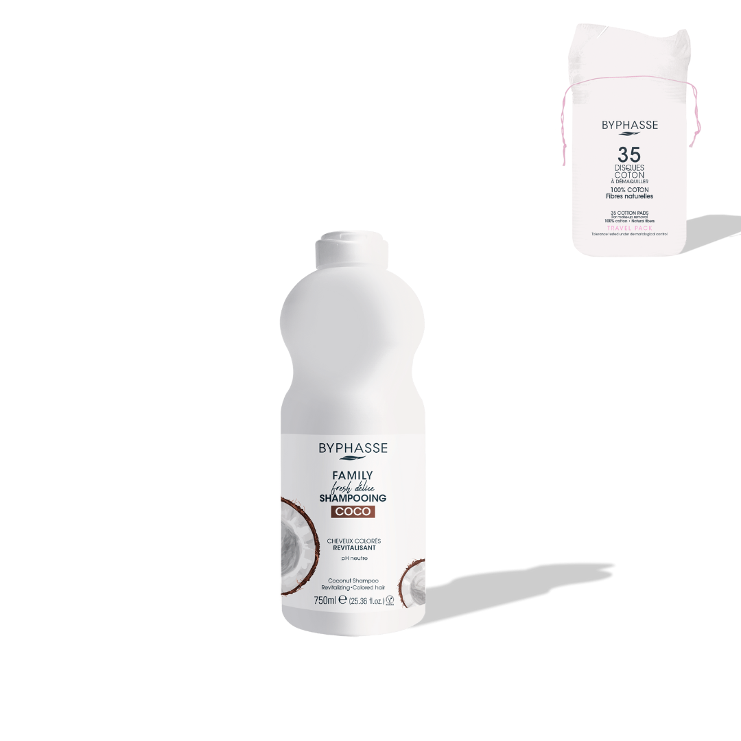 BYPHASSE - SHAMPOING CHEVEUX COLORES FAMILY COCO 750ML + 35 DISQUES OFFERTS