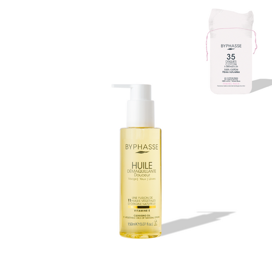 BYPHASSE - HUILE DEMAQUILLANTE DOUCEUR - 150 ML + 35 DISQUES OFFERTS