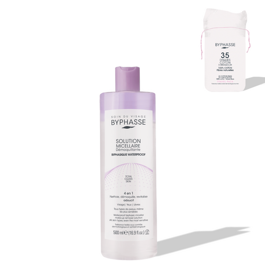 BYPHASSE - SOLUTION MICELLAIRE DEMAQUILLANTE 500ML + 35 DISQUES OFFERTS