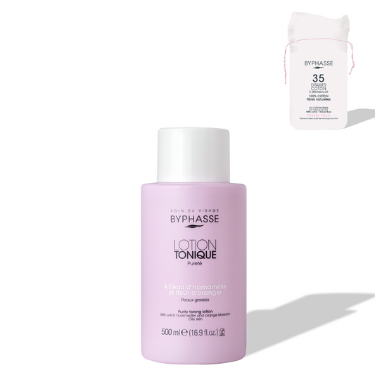 BYPHASSE - LOTION PURETE 500ML PEAUX GRASSES + 35 DISQUES OFFERTS