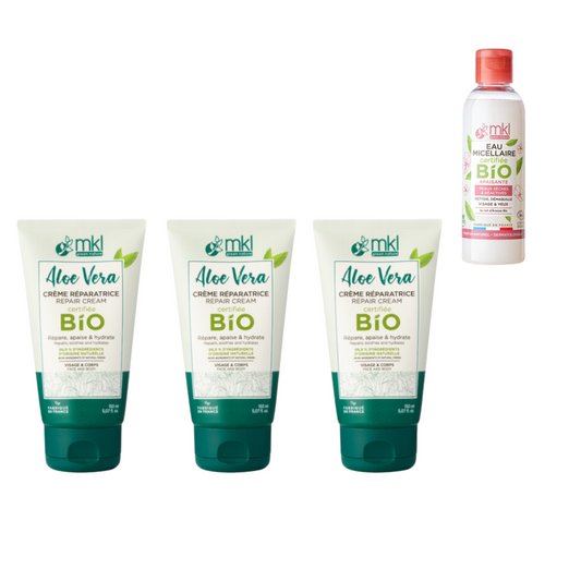 MKL - LOT DE 3 GELS REPARATEURS ALOE VERA BIO 150ML + 1 EAU MICELLAIRE 100ML OFFERTE