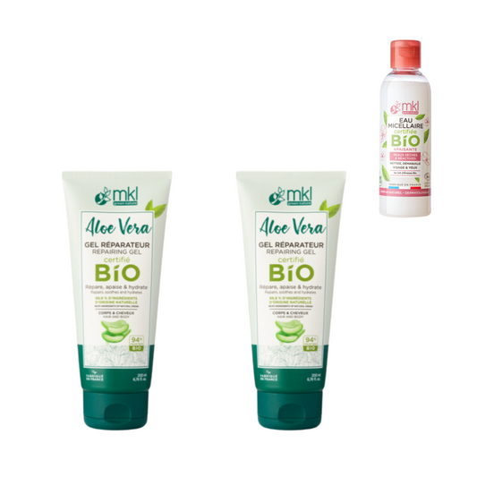 MKL - LOT DE 2 GELS REPARATEURS ALOE VERA BIO 200ML + 1 EAU MICELLAIRE 100ML OFFERTE*