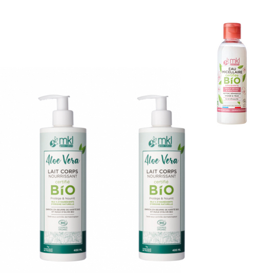 MKL - LOT DE 2 LAITS CORPS ALOE VERA 2X400ML + 1 EAU MICELLAIRE OFFERTE