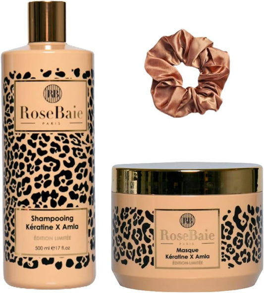 ROSEBAIE - DUO KERATINE & AMLA - 1 SHAMPOING 500ML + 1 MASQUE 500ML + 1 CHOUCHOU