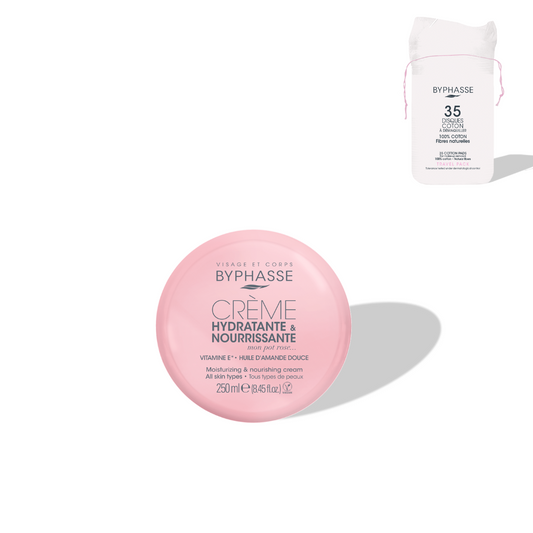 BYPHASSE - CREME SOIN HYDRATANT ET NOURISSANT 250ML + 35 DISQUES OFFERTS