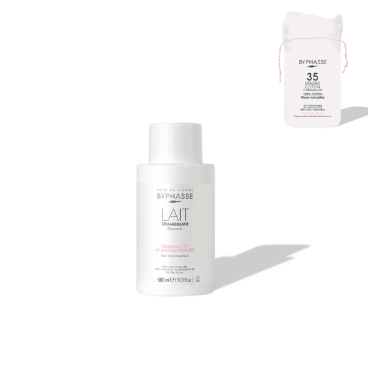 BYPHASSE - LAIT DEMAQUILLANT DOUCEUR VISAGE ET YEUX 500ML + 35 DISQUES OFFERTS